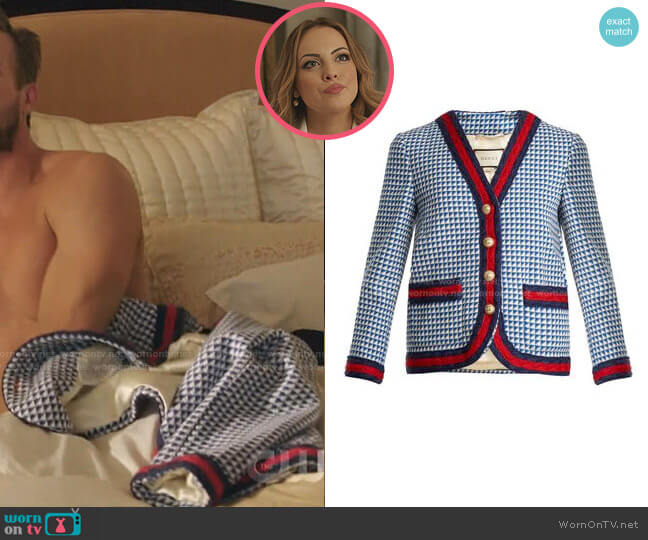 Gucci Contrast-Trim Tweed Jacket worn by Fallon Carrington (Elizabeth Gillies) on Dynasty