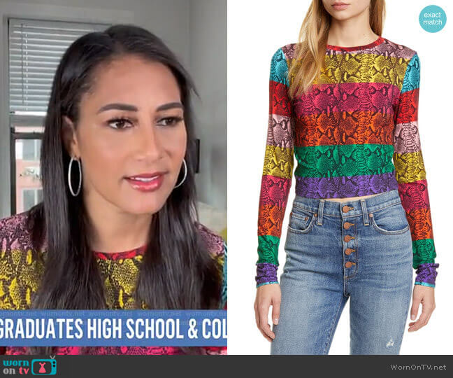 Alice + Olivia Delaina Stripe Reptile Print Crop Top