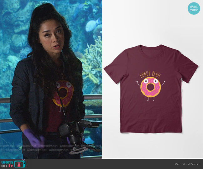 DinoMike on Red Bubble Donut Panic T-shirt worn by Ella Lopez (Aimee Garcia) on Lucifer