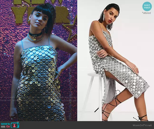 Asos Disc Sequin Cami Embellished Midi Dress worn by Mencia Blanco (Martina Cariddi) on Elite