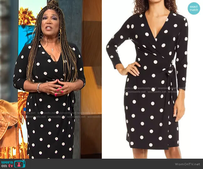 Anne Klein Dot Print Long Sleeve Wrap Dress worn by Kym Whitley on E! News