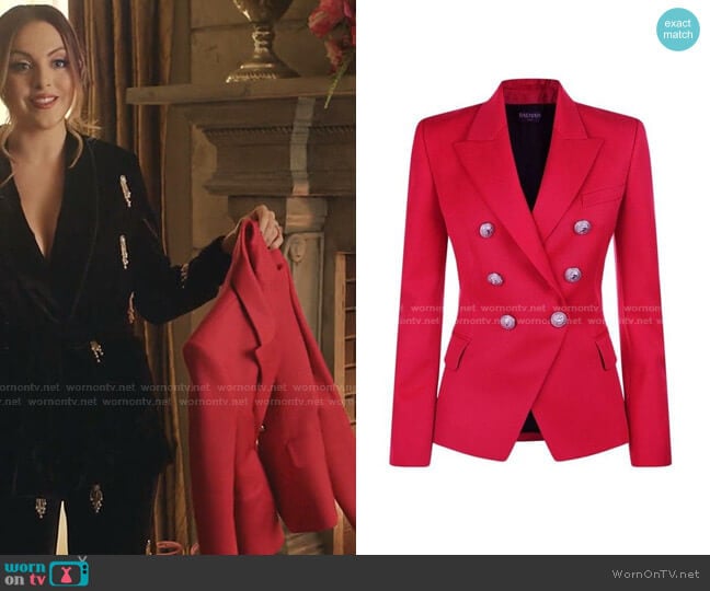 Balmain Double Breasted Blazer worn by Fallon Carrington (Elizabeth Gillies) on Dynasty