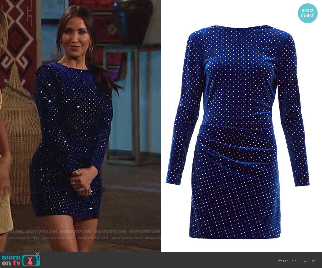 Dundas Cowl-back crystal-embellished velvet mini dress worn by Kaitlyn Bristowe on The Bachelorette