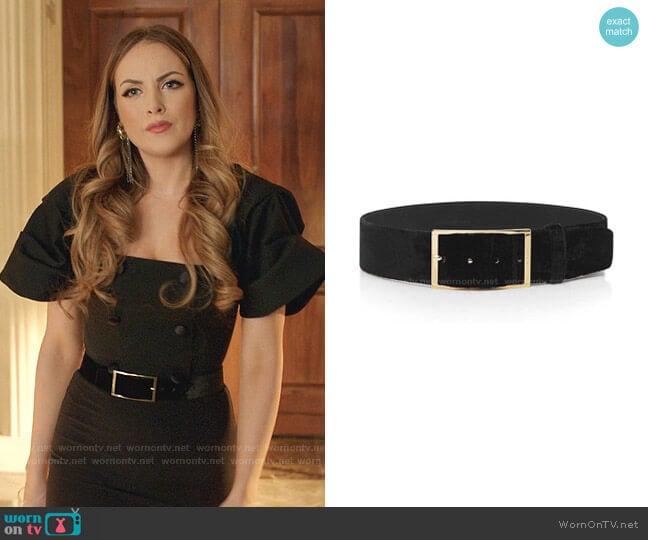 Elie Saab High Waist Velvet Belt worn by Fallon Carrington (Elizabeth Gillies) on Dynasty