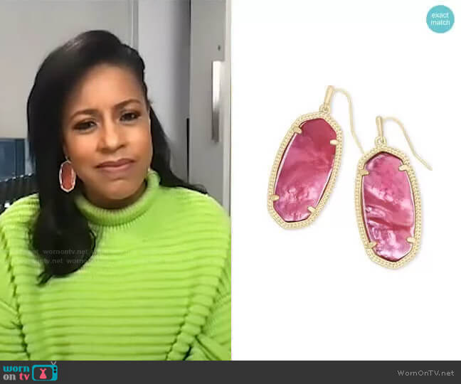 Kendra Scott Elle Drop Earrings in Berry Illusion worn by Sheinelle Jones on Today