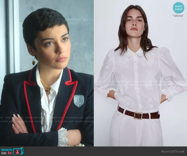 Zara Embroidered Poplin Shirt worn by Ari Blanco (Carla Diaz) on Elite