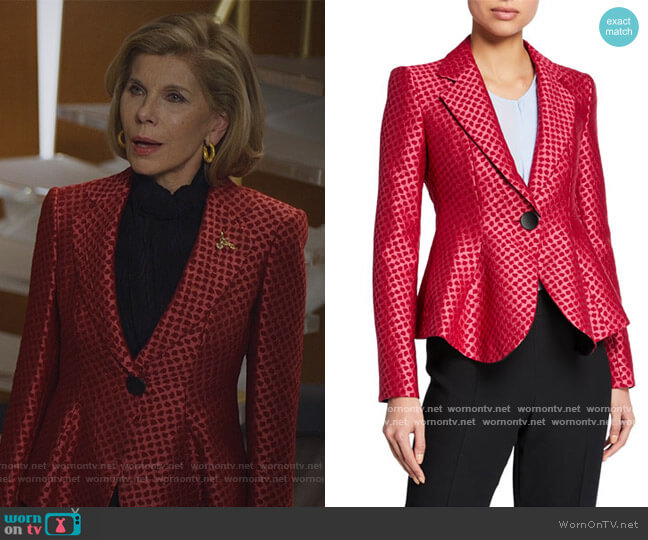 Emporio Armani Animal Print Jacquard Jacket worn by Diane Lockhart (Christine Baranski) on The Good Fight