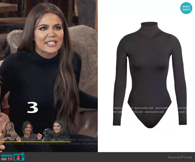 Skims Essential Mock Neck Long Sleeve Bodysuit worn by Khloe Kardashian on Keeping Up with the Kardashians
