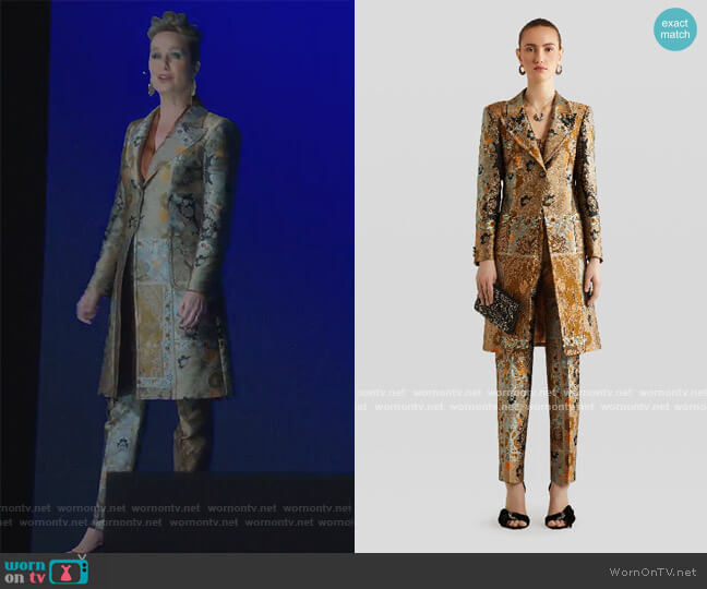 Etro Morgan single-breasted metallic-jacquard coat worn by Jacqueline (Melora Hardin) on The Bold Type
