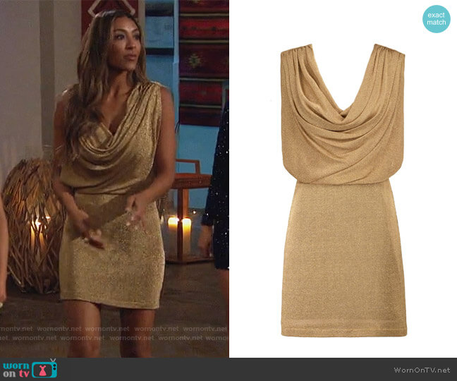 Fendi Cowl-neck metallic minidress worn by Tayshia Adams on The Bachelorette