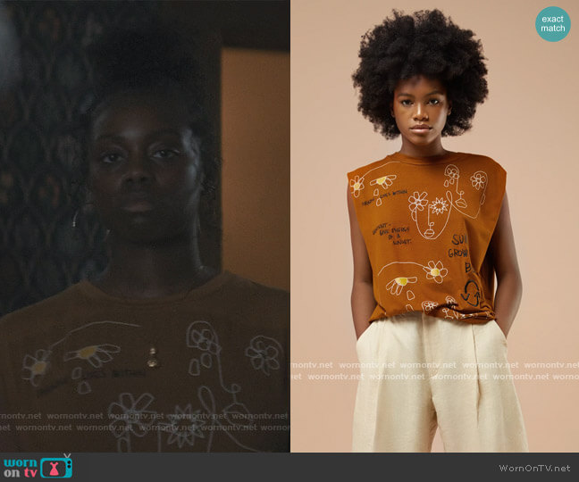 Fenoel Paradise Muscle T-Shirt worn by Kiesha Williams (Birgundi Baker) on The Chi