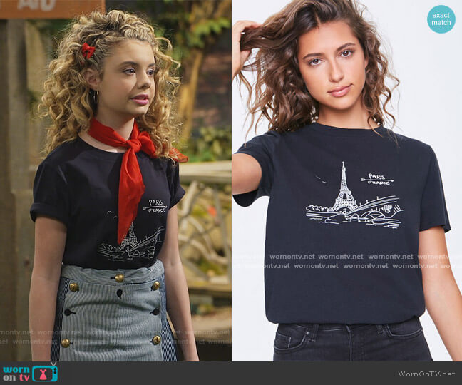 Forever 21 Paris Graphic Tee worn by Destiny Baker (Mallory James Mahoney) on Bunkd