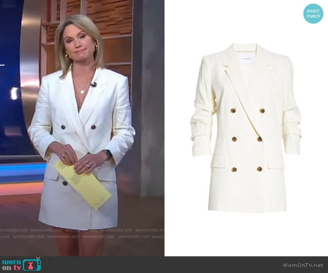 Frame Pleated Sleeve Linen Blend Blazer Minidress worn by Amy Robach on Good Morning America
