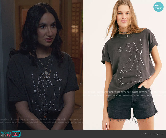 Free People Zodiac Collection Tee worn by Adena El-Amin (Nikohl Boosheri) on The Bold Type