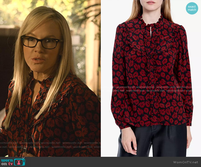 Gerard Darel Marie Floral Silk Blouse worn by Linda Martin (Rachael Harris) on Lucifer