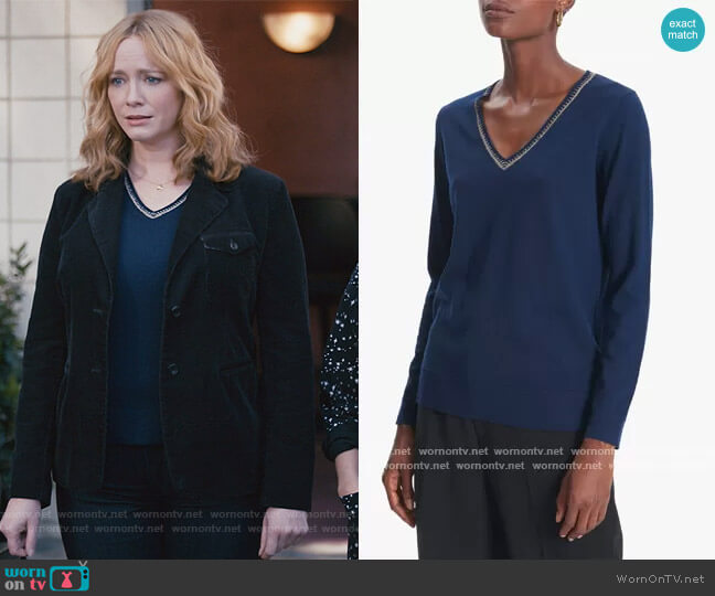 Gerard Darel V-Neck Metallic Trim Jumper worn by Beth Boland (Christina Hendricks) on Good Girls