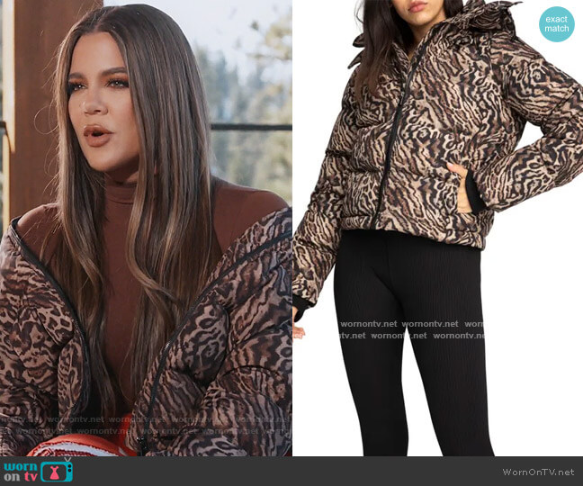 Good American Leopard Print Puffer Jacket worn by Khloe Kardashian on Keeping Up with the Kardashians