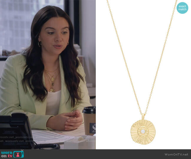 Gorjana Sunburst Coin Pendant Necklace worn by Jane Sloan (Katie Stevens) on The Bold Type
