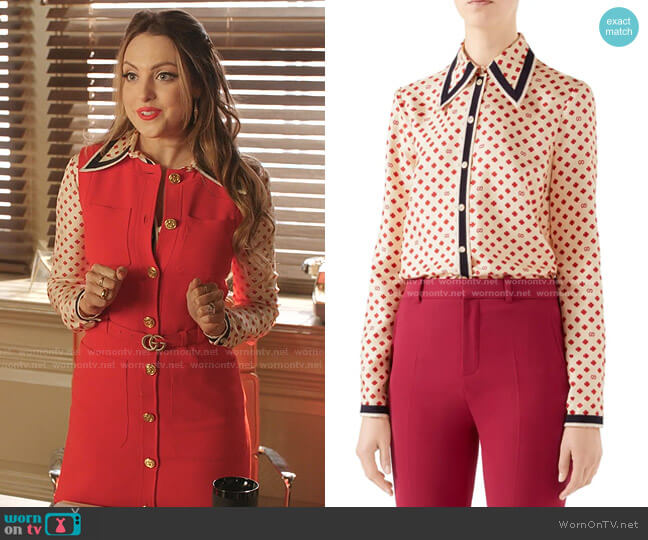 Gucci Heart & Clover GG Silk Twill Blouse worn by Fallon Carrington (Elizabeth Gillies) on Dynasty