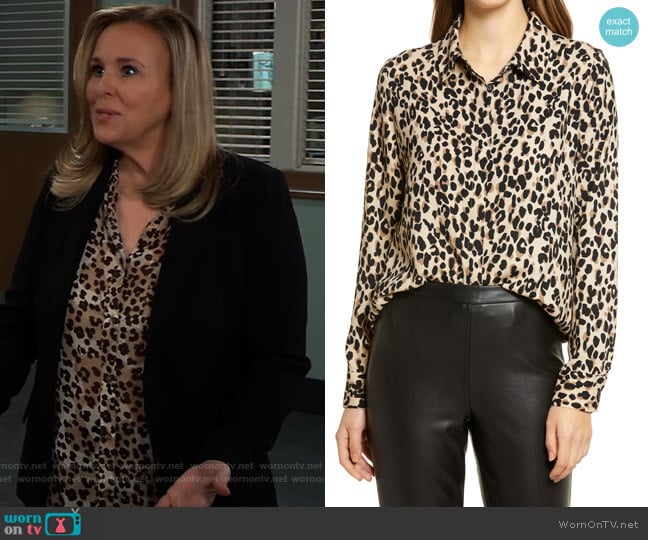Halogen Hidden Button Long Sleeve Blouse worn by Laura Collins (Genie Francis) on General Hospital