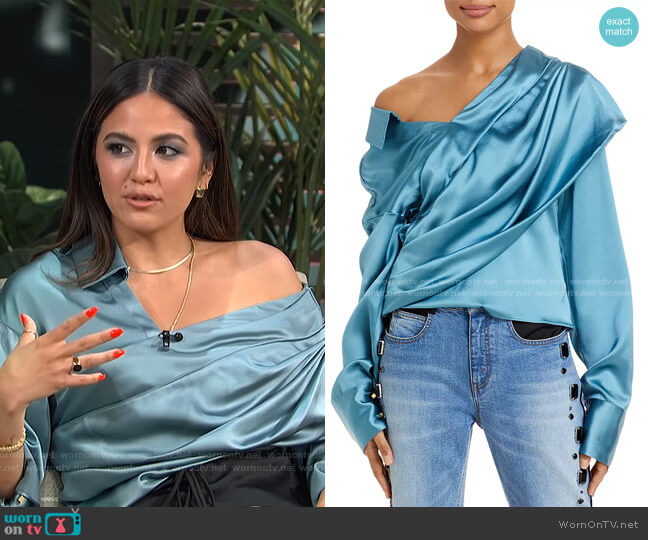 Hellessy Halsey Asymmetric Silk Top worn by Erin Lim on E! News