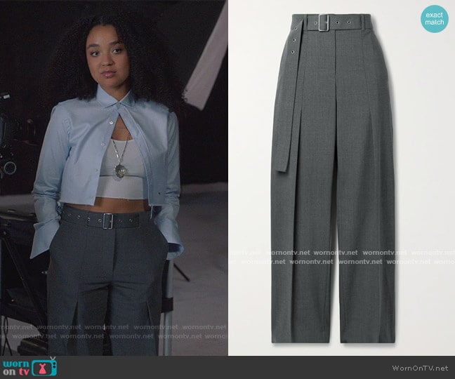 Helmut Lang Belted wool-blend straight-leg pants worn by Kat Edison (Aisha Dee) on The Bold Type