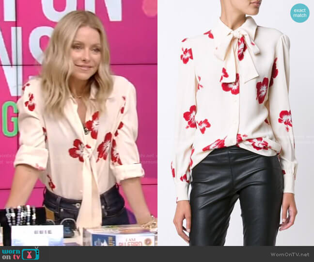 Saint Laurent Hibiscus Floral Print Shirt worn by Kelly Ripa on Live with Kelly and Mark
