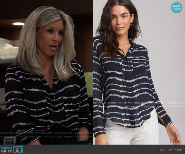 Bella Dahl Hipster Shirt in Tie Dye Stripe worn by Carly Spencer (Laura Wright) on General Hospital