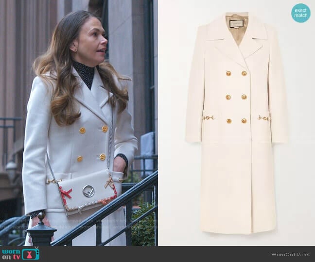 Gucci Horsebit-Detailed Double-Breasted Coat worn by Liza Miller (Sutton Foster) on Younger