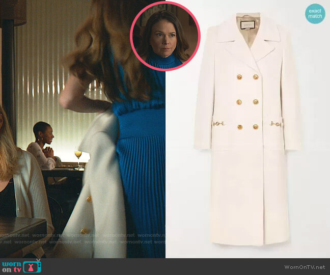 Gucci Horsebit-Detailed Double-Breasted Coat worn by Liza Miller (Sutton Foster) on Younger