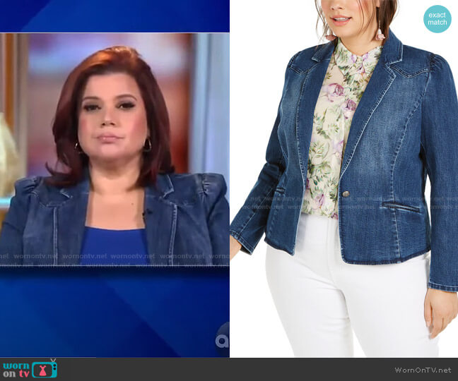INC International Concepts Plus Size Puff-Sleeve Denim Blazer worn by Ana Navarro on The View