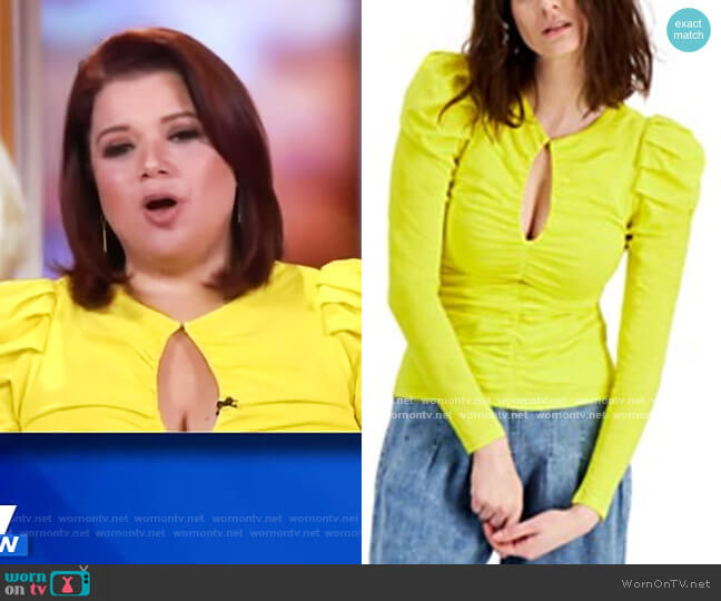 INC International Concepts Ruched Keyhole Blouse worn by Ana Navarro on The View
