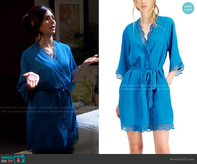 INC International Concepts Lace Trim Short Robe worn by Gabi Hernandez (Camila Banus) on Days of our Lives