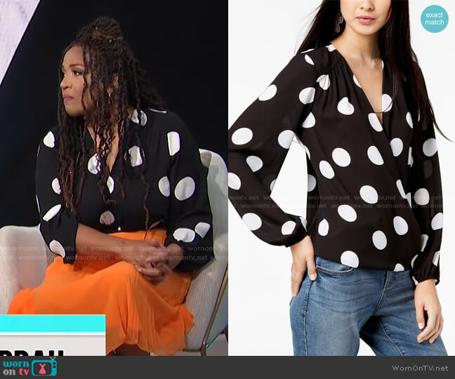 INC International Concepts Printed Surplice Top worn by Kym Whitley on E! News