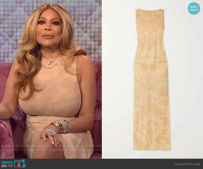 Ioannes Carrie ruched printed stretch-jersey maxi dress worn by Wendy Williams on The Wendy Williams Show