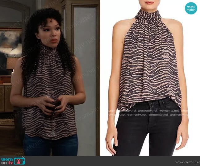 Joie Erola B Zebra Print Satin Halter Top worn by Portia Robinson (Brook Kerr) on General Hospital