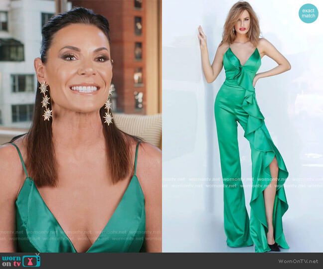 Jovani 3012 Ruffled Plunging V-neck Jumpsuit worn by Luann de Lesseps on The Real Housewives of New York City