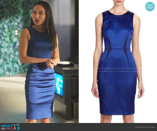 Karen Millen Minimal Signature Satin Shift Dress worn by Francesca (Li Jun Li) on Sex/Life