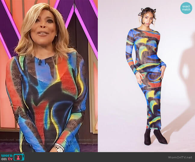 Kim Shui Blue Swirl Maxi Dress worn by Wendy Williams on The Wendy Williams Show