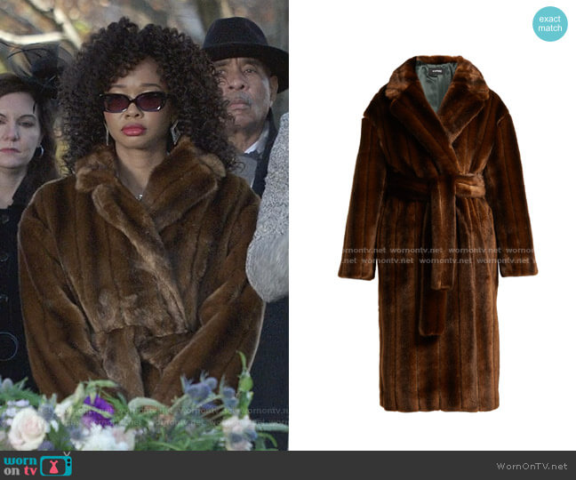 Kwaidan Editions Belted Faux Fur Coat worn by Monica Colby (Wakeema Hollis) on Dynasty