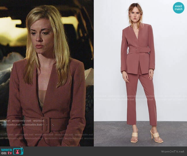 Zara Lapelless Belted Blazer worn by Kelly Anne Van Awken (Molly Burnett) on Queen of the South