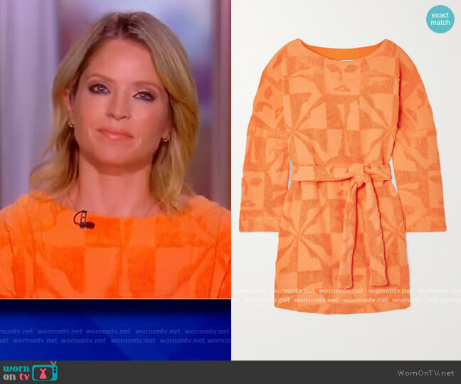 Lucy Folk Sol belted cotton-terry mini dress worn by Sara Haines on The View