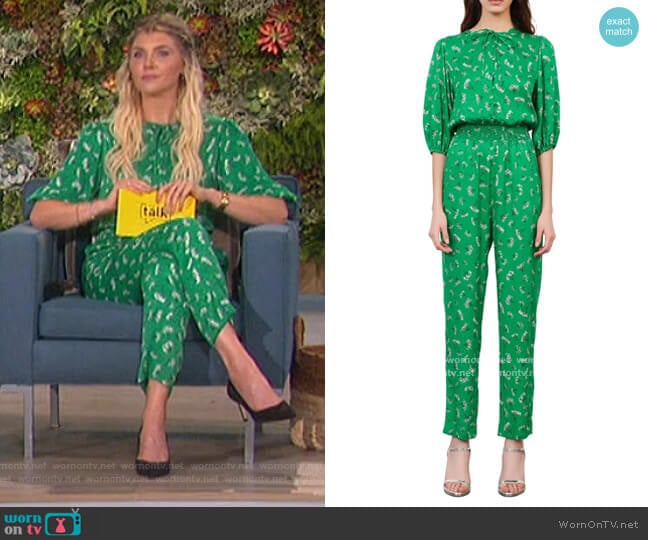 Maje Floral Elbow-Sleeve Woven Jumpsuit worn by Amanda Kloots on The Talk