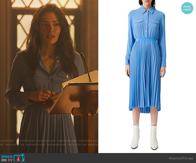 Maje Rosana Pleated Midi Shirtdress worn by Billie Connelly (Sara Shari) on Sex/Life