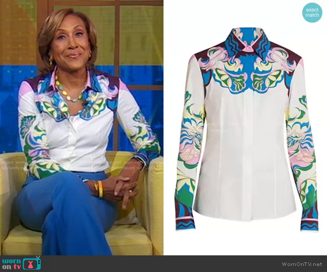 Emilio Pucci Manu-Print Stretch-Cotton Shirt worn by Robin Roberts on Good Morning America