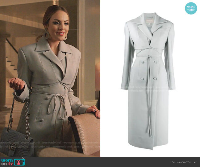 Materiel Tie-Waist Longline Coat worn by Fallon Carrington (Elizabeth Gillies) on Dynasty
