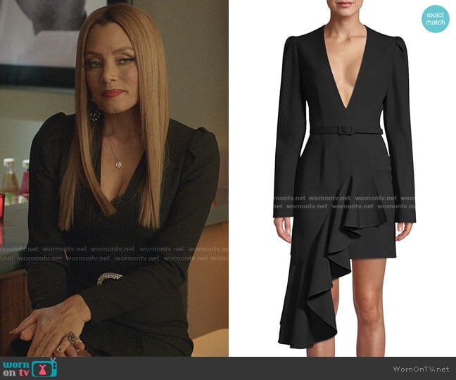 Michael Kors Asymmetric Ruffled Belted Mini A-Line Dress worn by Dominique Deveraux (Michael Michele) on Dynasty