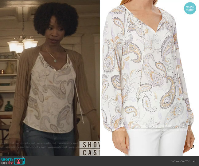 NYDJ Printed Split Neck Top worn by Grace James (Karimah Westbrook) on All American