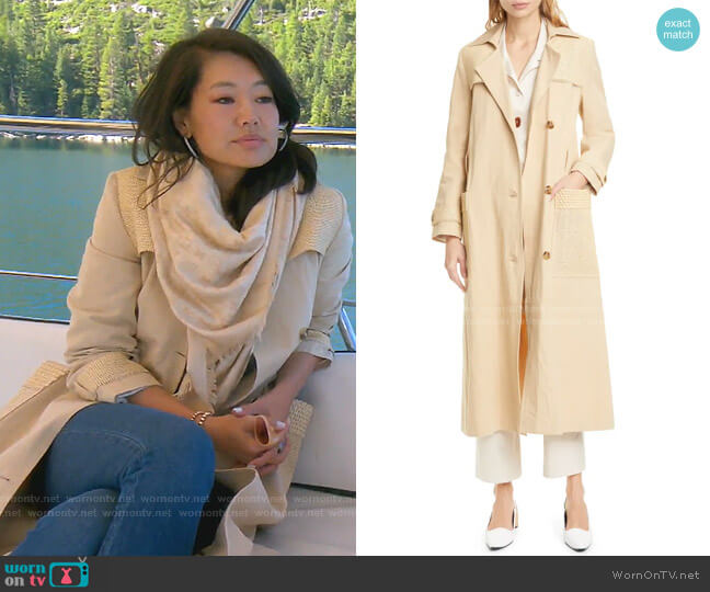 Nanushka Alex Vegan Leather Trim Cotton & Linen Trench Coat worn by Crystal Kung Minkoff on The Real Housewives of Beverly Hills