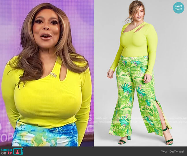 Nina Parker Trendy Plus Size Asymmetrical Cutout Bodysuit worn by Wendy Williams on The Wendy Williams Show